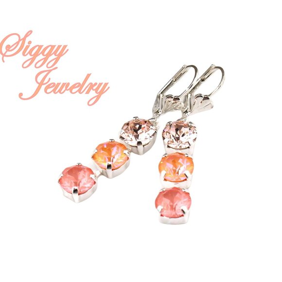 Flamingo Glow Triple Stone Austrian Crystal Dangle Earrings, Assorted Finishes - Picture 1 of 6